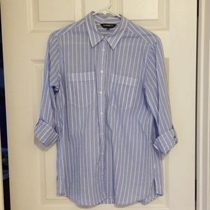 Blue and white stripe button up top